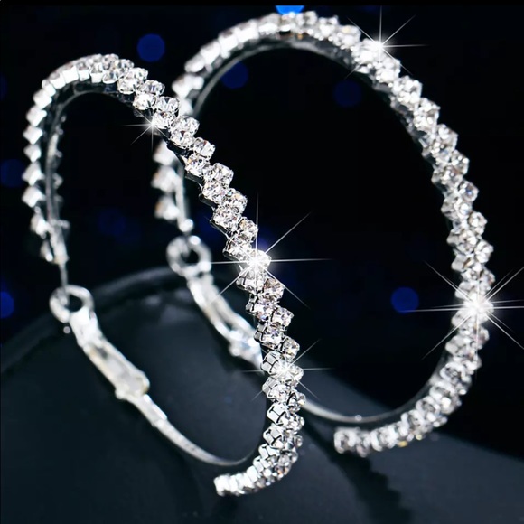 Jewelry - Big Silver Crystal Hoop Earrings